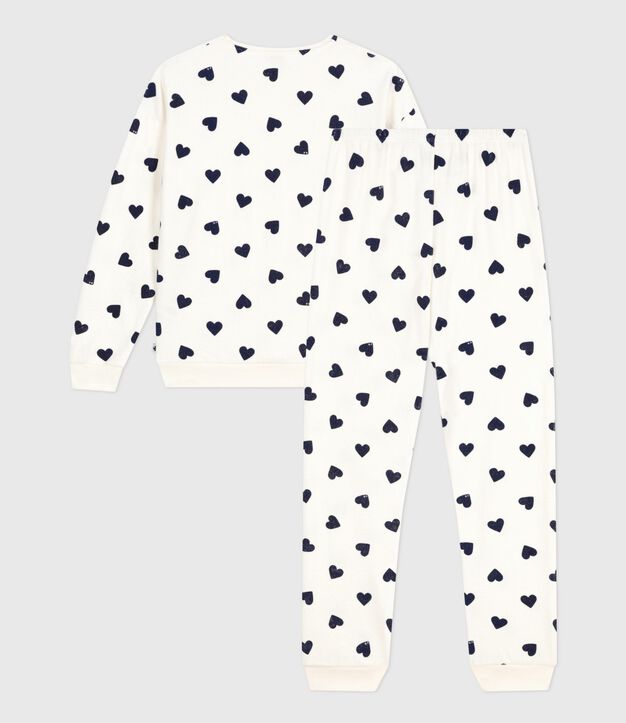 Pijama de rizo de algod&oacute;n con estampado de corazones para mujer azul/azul