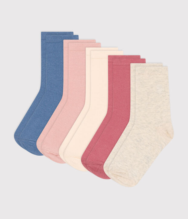 5 pares de calcetines infantiles de algod&oacute;n lisos multicolor
