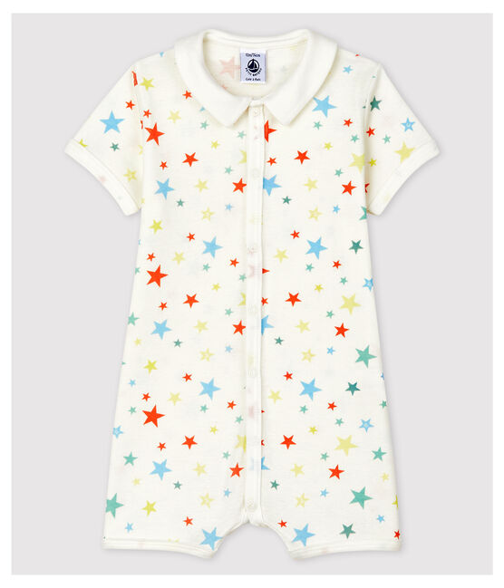 Mono corto con estrellas multicolores de algodón ecológico blanco MARSHMALLOW/blanco MULTICO