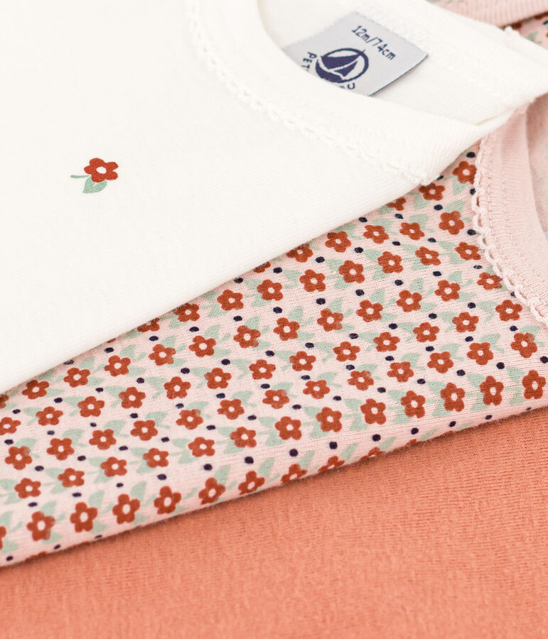 Juego de 3 bodis de algod&oacute;n de manga larga con flores para beb&eacute; multicolor