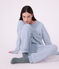 Pijama de rizo de algod&oacute;n a rayas para mujer azul/crudo