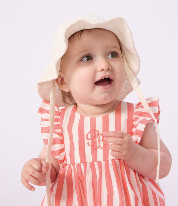 Gorro de popelina con bordado ingl&eacute;s para beb&eacute; ni&ntilde;a blanco