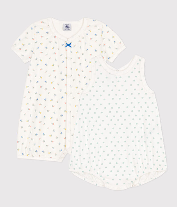 Juego de 2 monos cortos de algod&oacute;n con flores para beb&eacute; multicolor