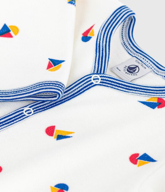Pijama de terciopelo estampado para bebé blanco MARSHMALLOW/blanco MULTICO