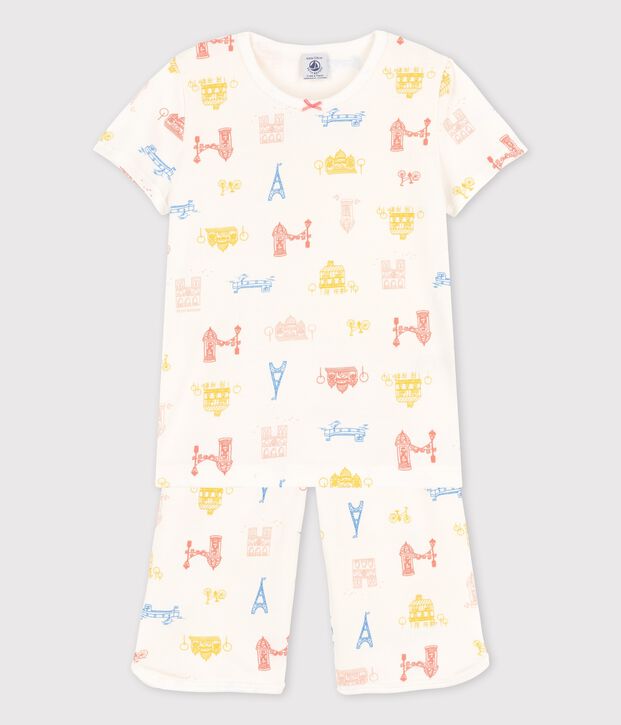 Pijama de Par&iacute;s de algod&oacute;n de ni&ntilde;a blanco/multicolor