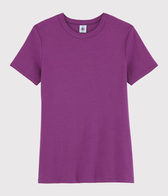 Camiseta de cuello redondo emblemática de algodón de mujer violeta HIBISCUS