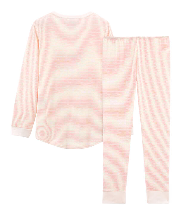 Pijama de algod&oacute;n infantil para ni&ntilde;a blanco/rosa
