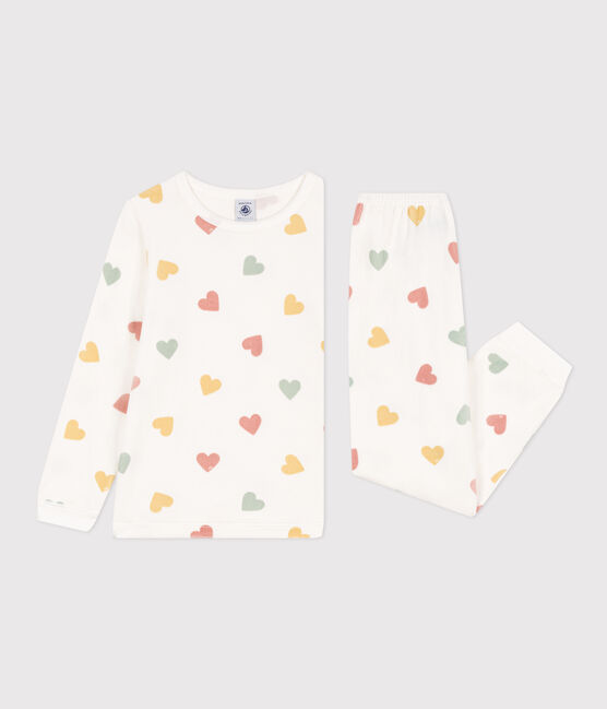 Pijama de terciopelo con corazón para niña blanco MARSHMALLOW/blanco MULTICO