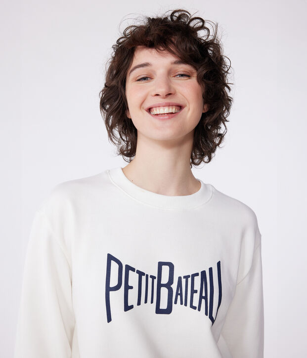 Sudadera estampada de algod&oacute;n para mujer blanco