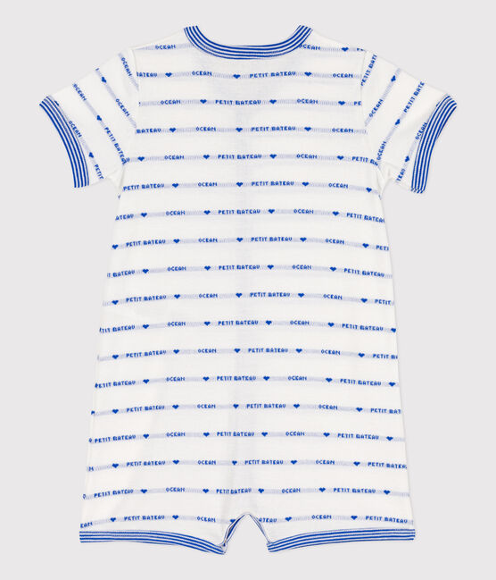 Mono corto jacquard de algodón para bebé blanco MARSHMALLOW/azul PERSE