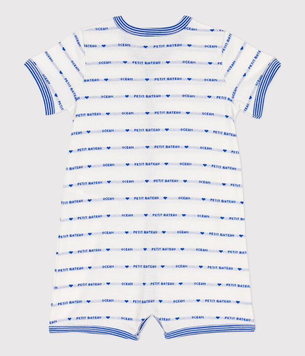 Mono corto jacquard de algod&oacute;n para beb&eacute; blanco/azul