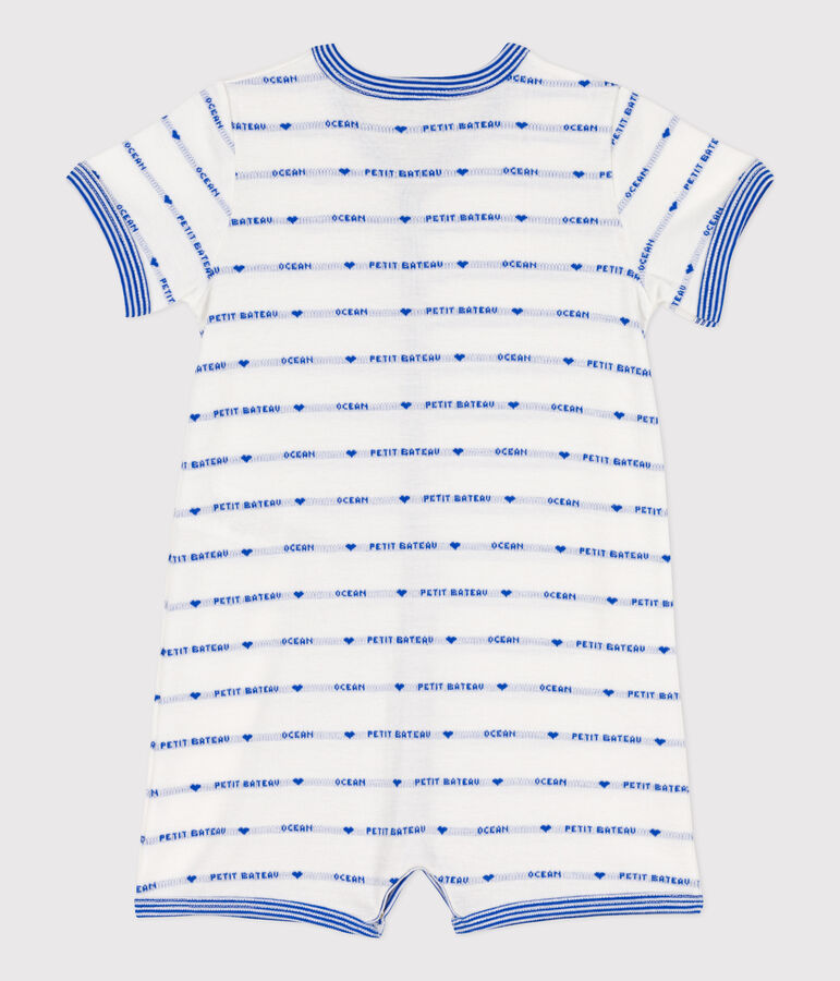 Mono corto jacquard de algod&oacute;n para beb&eacute; blanco/azul