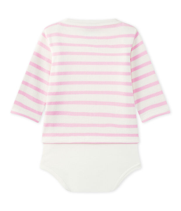 Body marinero de manga larga para beb&eacute; blanco/rosa
