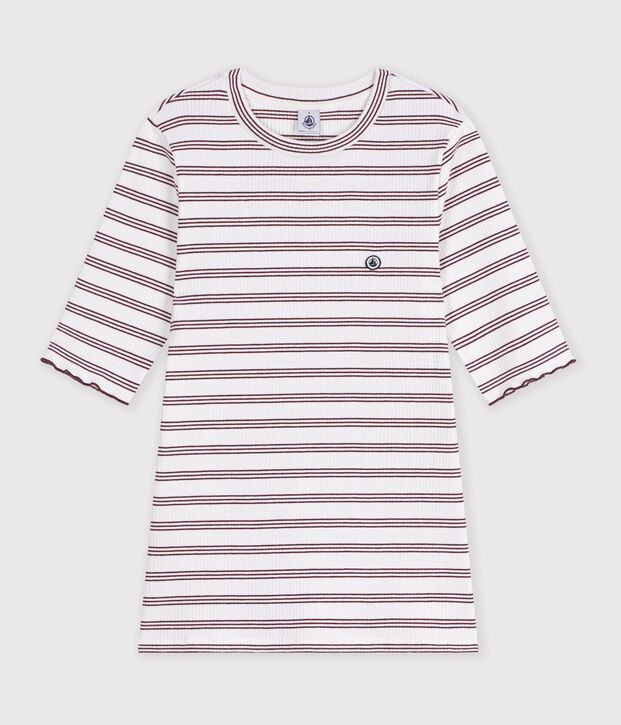 Camiseta de algod&oacute;n de manga corta a rayas para mujer blanco/rojo