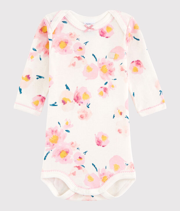 Bodi de manga larga de beb&eacute; ni&ntilde;a blanco/multicolor
