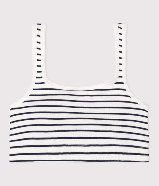 Top de algodón y elastano a rayas para mujer blanco MARSHMALLOW/azul SMOKING