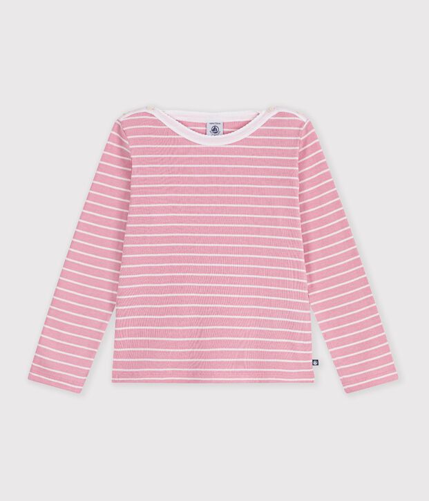 Marinera infantil de algod&oacute;n rosa/blanco