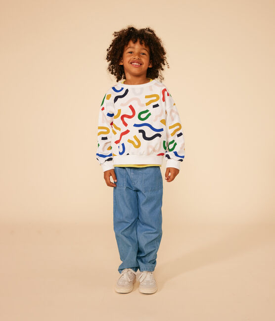 Sudadera estampada de muletón ligero de niño blanco MARSHMALLOW/blanco MULTICO