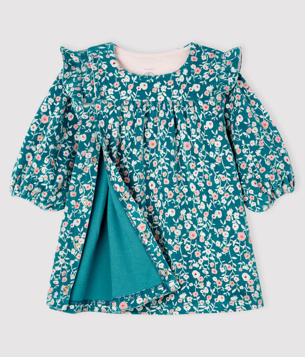 Vestido de terciopelo de manga larga con flores para beb&eacute; ni&ntilde;a verde/multicolor