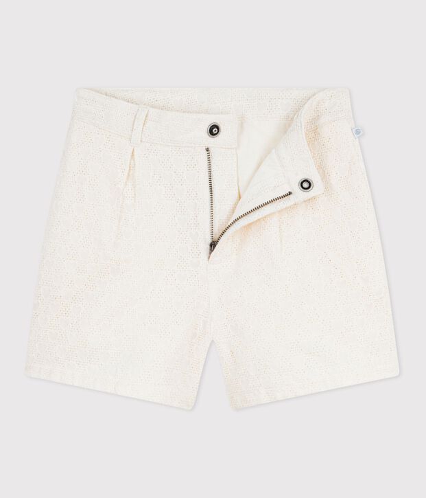 Shorts infantiles de algod&oacute;n con estampado de corazones blanco