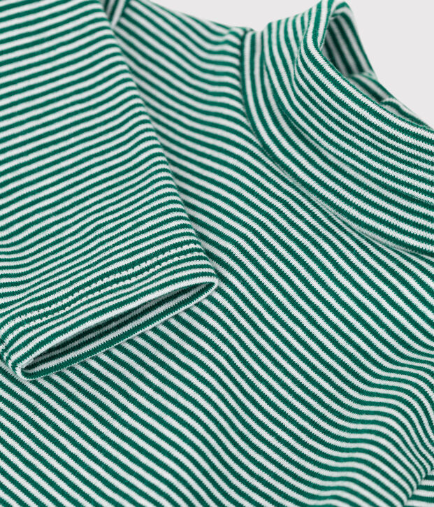 Body de algod&oacute;n a rayas de manga larga y cuello vuelto para beb&eacute; verde/blanco