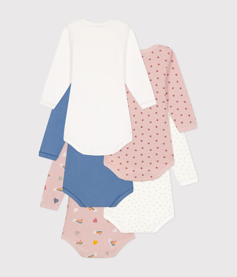 Juego de 5 bodis de algod&oacute;n de manga larga con estampado de estrellas y corazones para beb&eacute; multicolor