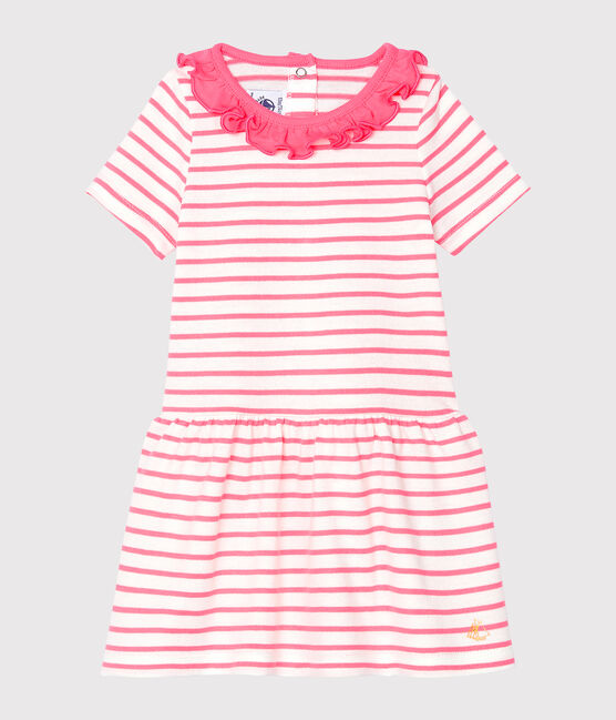 Vestido de rayas con collarín para bebé niña blanco MARSHMALLOW/rosa CUPCAKE
