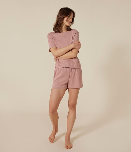 Pijama con pantalón corto y camiseta de algodón a rayas para mujer FAMEUX/ MARSHMALLOW