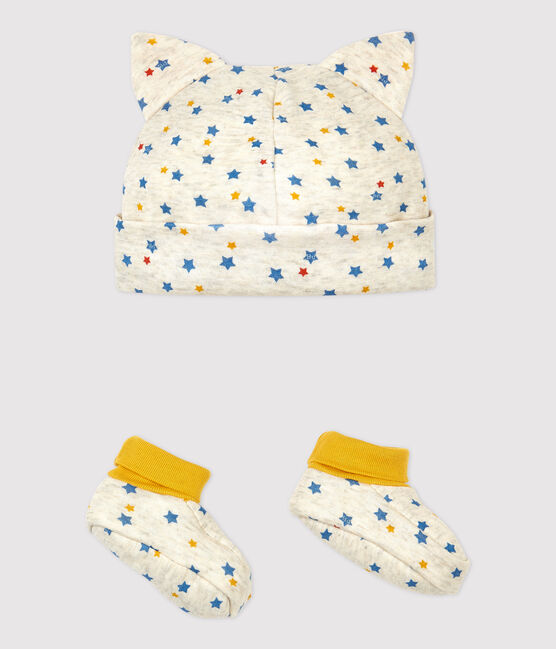 Juego de Gorro de recién nacido y patucos de bebé niño de lana y algodón orgánico beige MONTELIMAR/blanco MULTICO