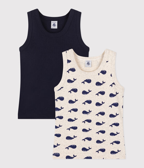 Juego de 2 camisetas infantiles sin mangas de algodón con estampado de ballenas variante 1