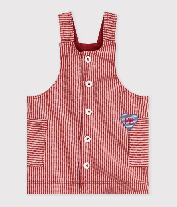 Vestido sin mangas de algod&oacute;n a rayas con insignia de coraz&oacute;n para beb&eacute; rosa/rosa