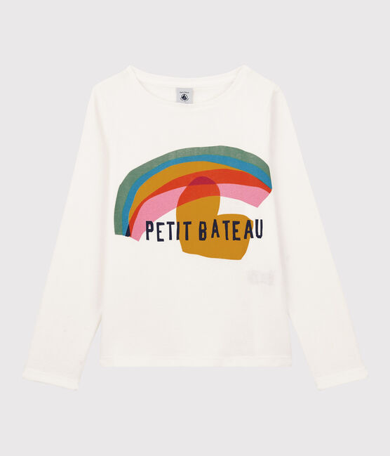 Camiseta de manga larga de algodón de niña blanco MARSHMALLOW