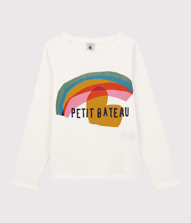 Camiseta de manga larga de algod&oacute;n de ni&ntilde;a blanco