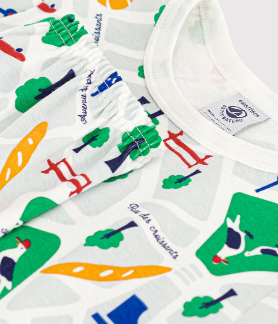 Pijama infantil corto de algodón con estampado de París blanco MARSHMALLOW/azul MEDIEVAL/ MULTICO