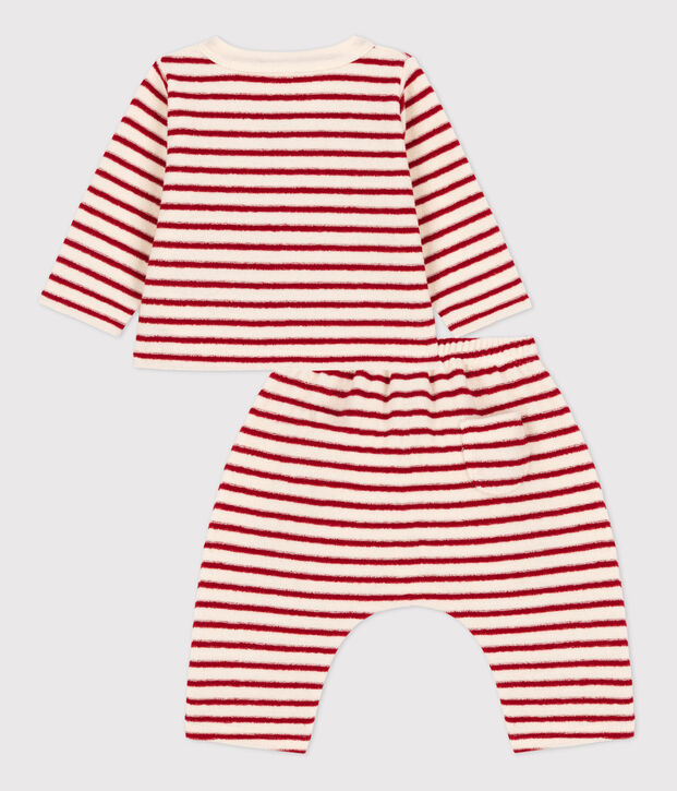Conjunto de beb&eacute; de 2 piezas a rayas de rizo de beb&eacute; crudo/rojo