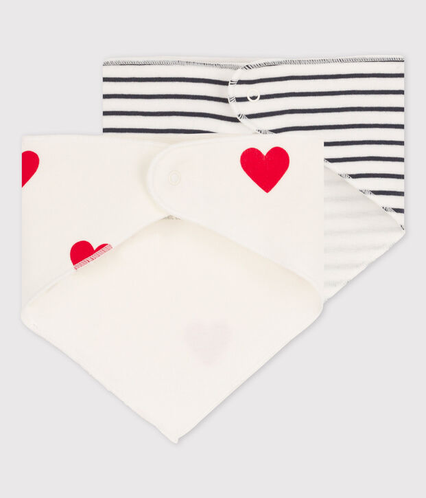 Juego de 2 bandanas-baberos para beb&eacute; con corazones de algod&oacute;n multicolor