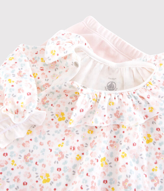 Vestido y leggings de flores en algodón biológico para bebé blanco MARSHMALLOW/blanco MULTICO
