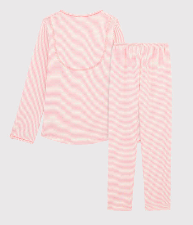 Pijama de punto de mil rayas para ni&ntilde;a. rosa/blanco