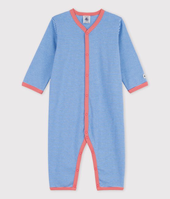 Pelele de bebé a rayas sin pies de algodón orgánico azul BRASIER/gris MARSHMALLOW