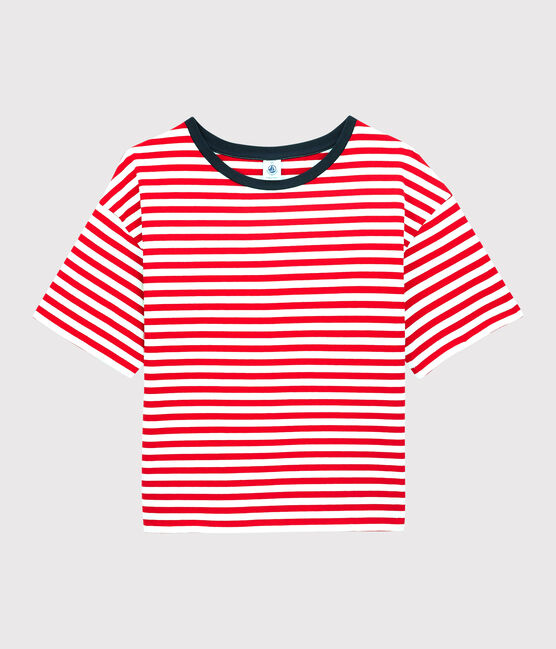 CAMISETA BOXY de algodón de mujer rojo PEPS/blanco MARSHMALLOW