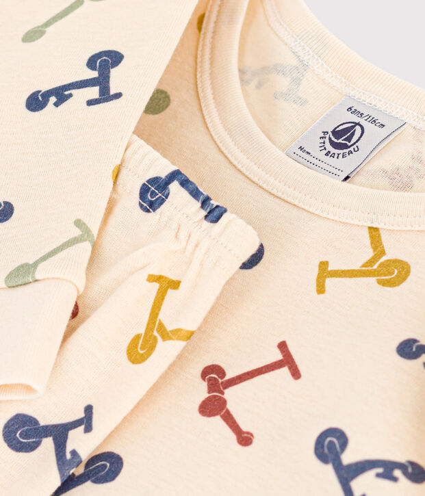 Pijama infantil ajustado de algod&oacute;n con estampado de patinete crudo/multicolor