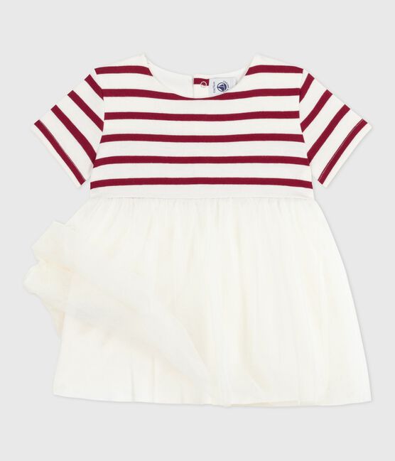 Vestido de dos materiales de manga corta para bebé rojo MILK/ AMARANTE