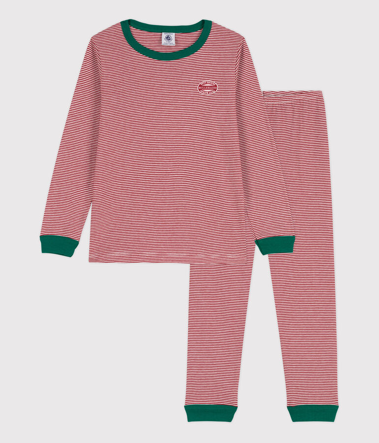 Pijama de algod&oacute;n milrayas para ni&ntilde;o/ni&ntilde;a rojo/blanco