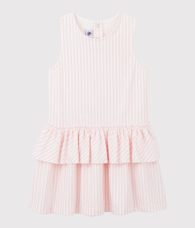 Vestido sin mangas de punto de ni&ntilde;a rosa/blanco