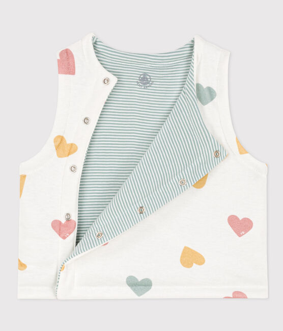 Chaleco reversible de algodón con corazones para bebé blanco MARSHMALLOW/blanco MULTICO