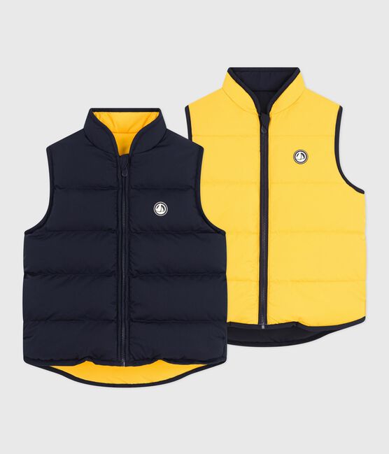 Plumífero infantil sin mangas bicolor reversible azul SMOKING/amarillo JAUNE