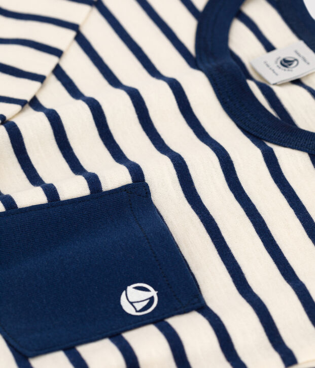 Camiseta de algod&oacute;n de manga larga de ni&ntilde;o crudo/azul