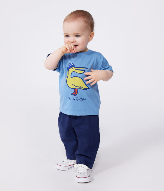 Camiseta lisa de manga corta de algodón para bebé azul ALASKA