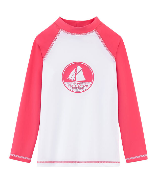 Camiseta anti-UV UPF 50+ para ni&ntilde;o y ni&ntilde;a blanco/rosa