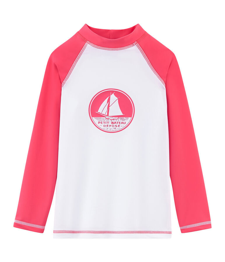 Camiseta anti-UV UPF 50+ para ni&ntilde;o y ni&ntilde;a blanco MARSHMALLOW/rosa CUPCAKE